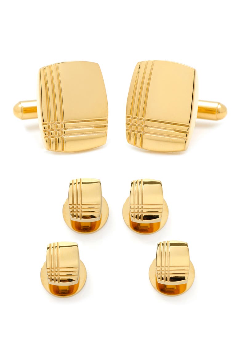 Tartan Embossed Cuff Links & Shirt Studs Set, Main, color, GOLD