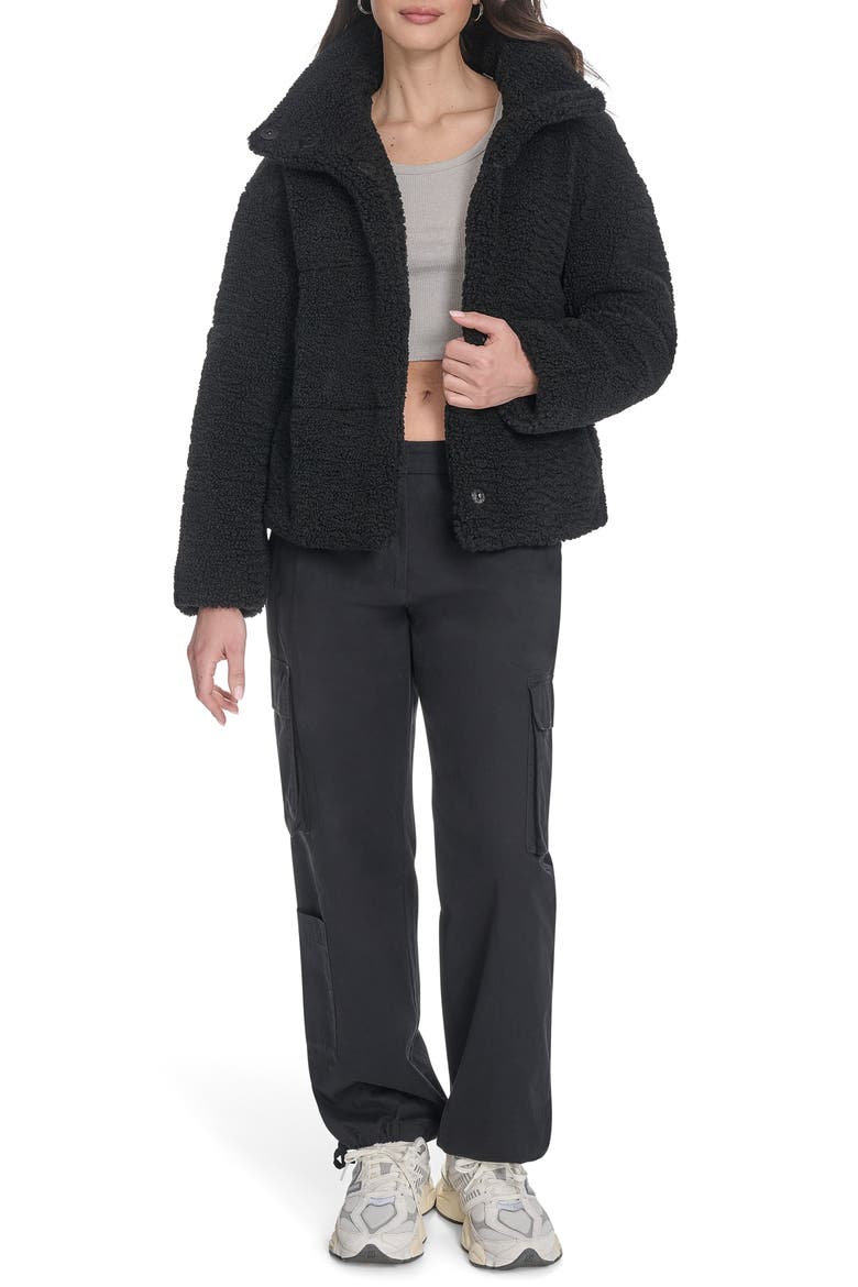 Quilted Faux Fur Short Teddy Jacket, Alternate, color, BLACK