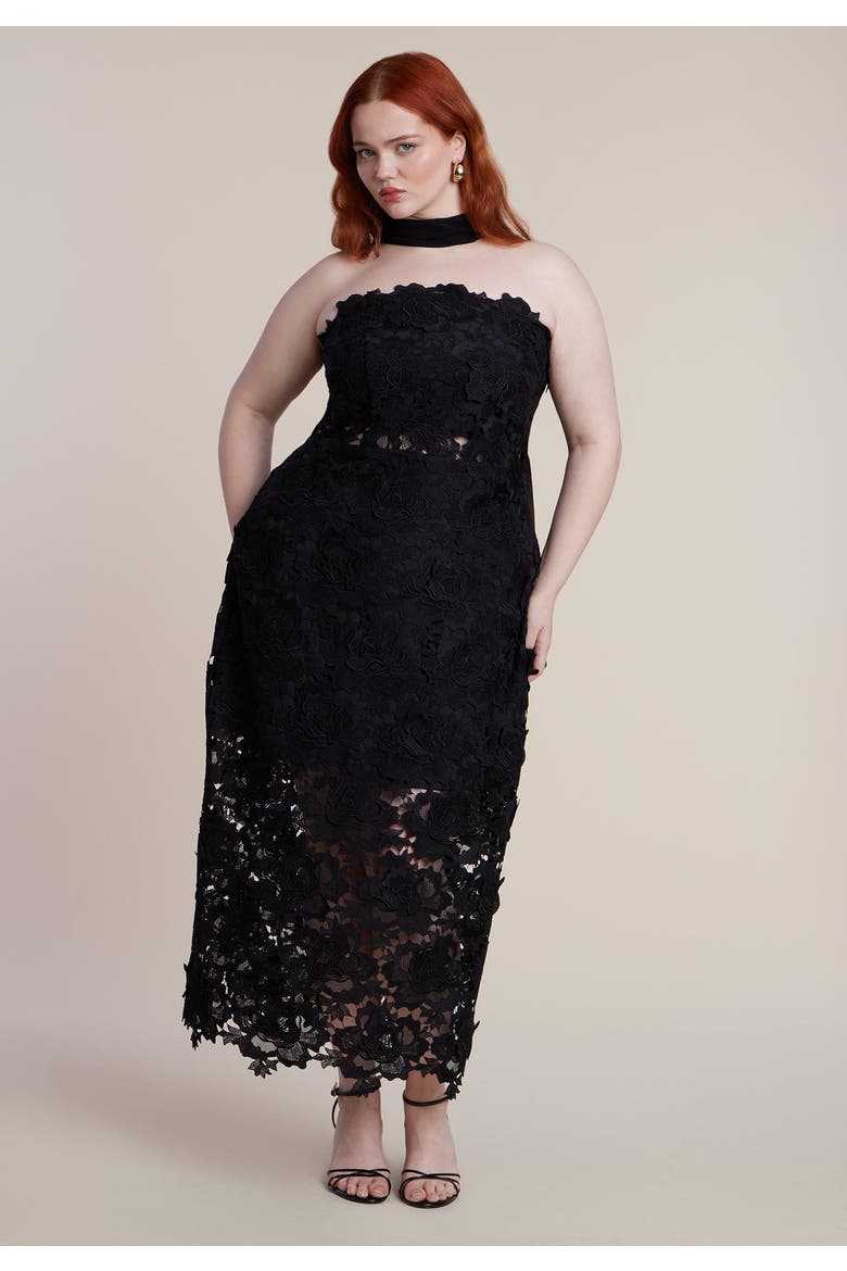 Strapless Lace Dress With Scarf, Alternate, color, BLACK ONYX