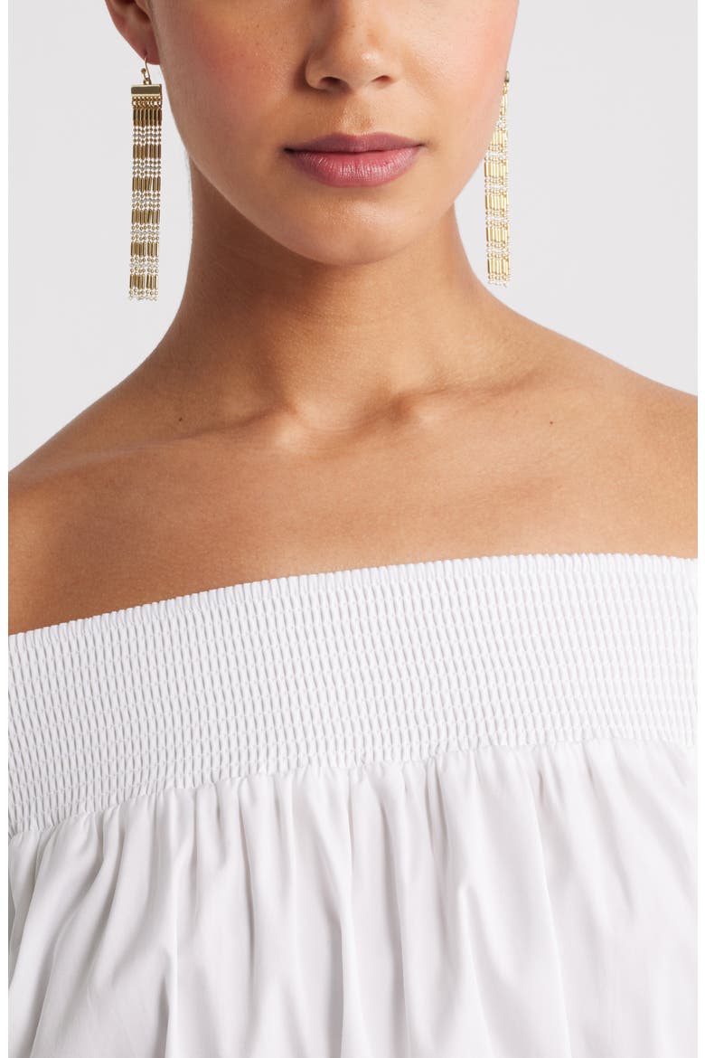 Enamel Dot Ball Chain Fringe Earrings, Alternate, color, WHITE- GOLD