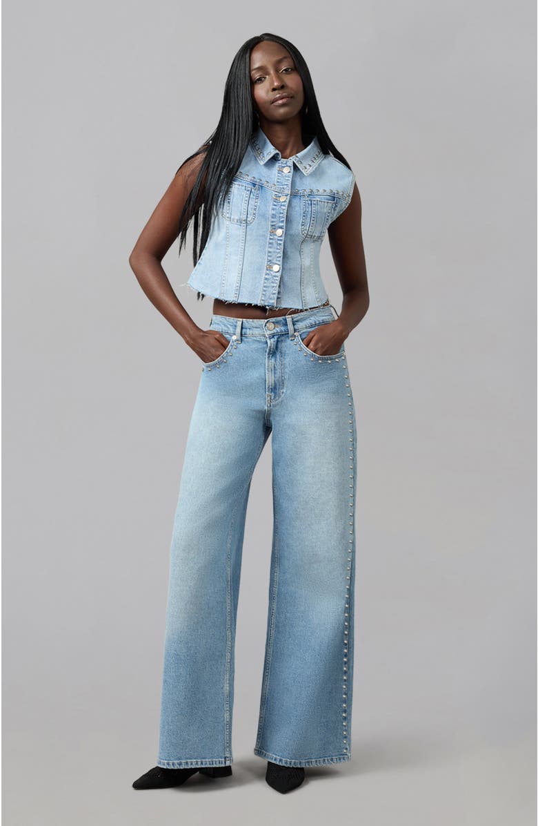 Lola Denim Gabbie Cropped Denim Vest, Alternate, color, Studden Whimsy Blue