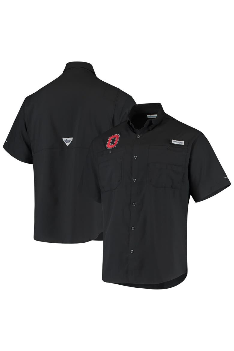 Men's Columbia Black Ohio State Buckeyes Tamiami Omni-Shade Button-Down Shirt, Main, color, Black