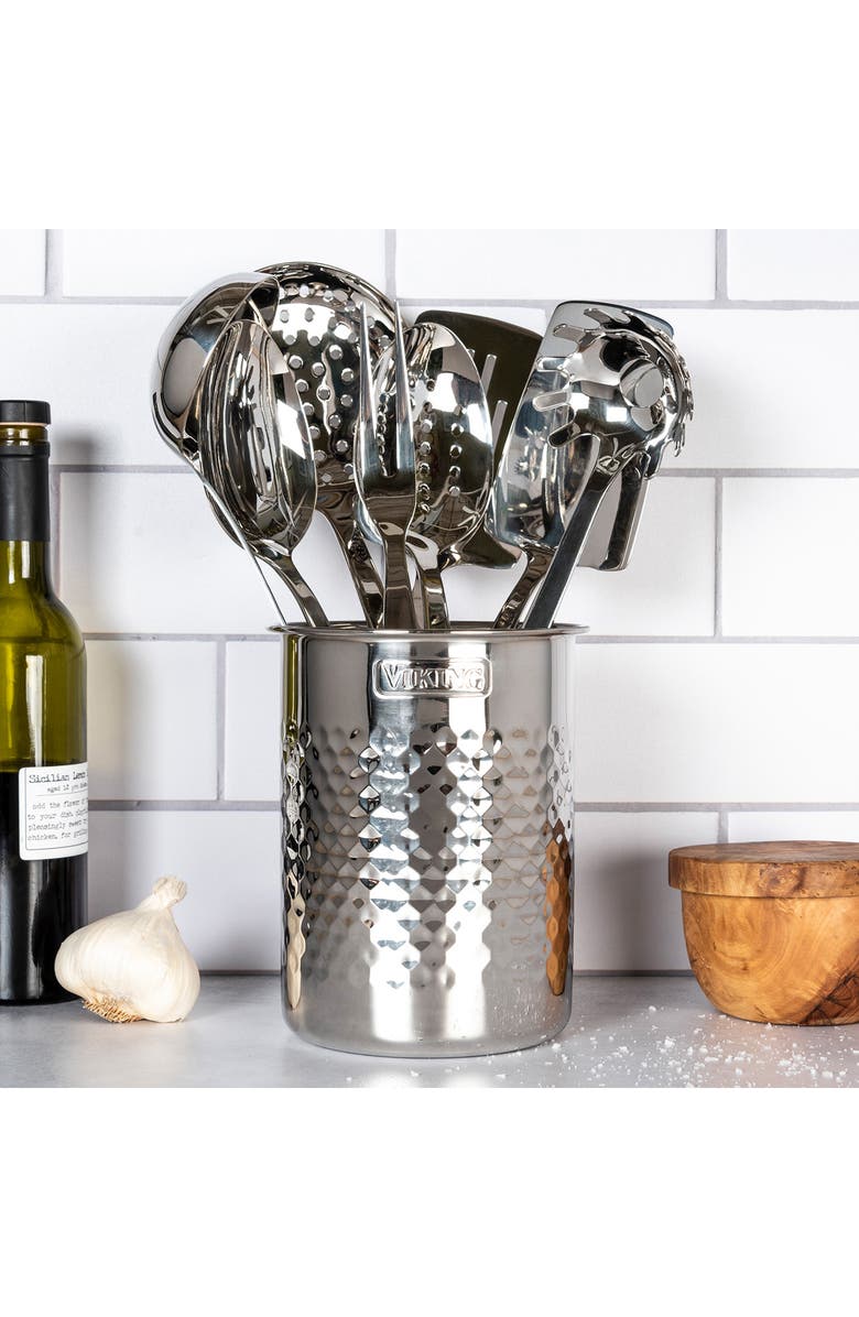 Viking Hammered Stainless Steel Utensil Holder, Alternate, color, Silver
