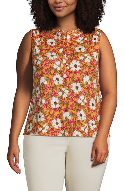 Linen Blend Ruffle Trim Tank Top