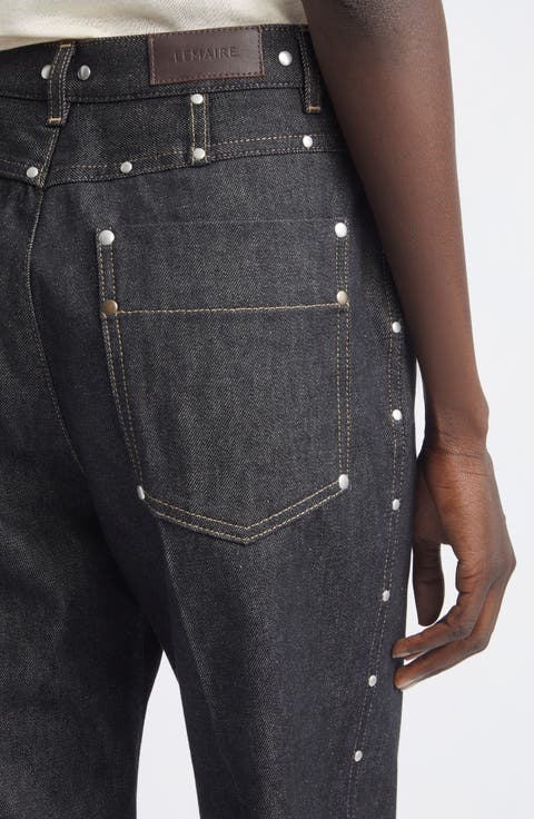 Studded High Waist Straight Leg Jeans (Slate)