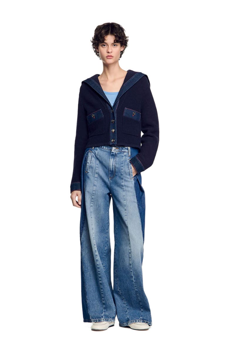 SANDRO Cardigan with denim details, Alternate, color,