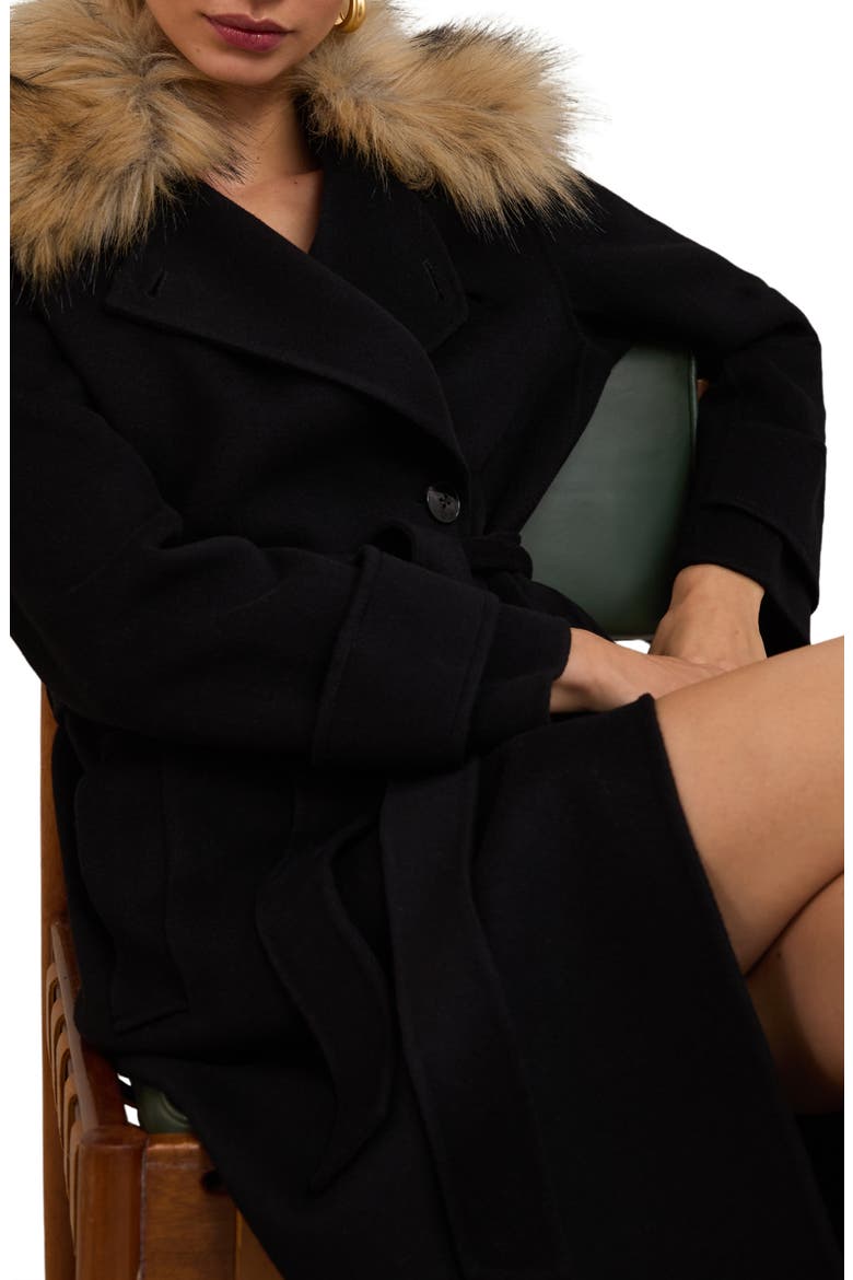 Jolene Wool Coat with Removable Faux Fur Collar, Alternate, color, BLACK