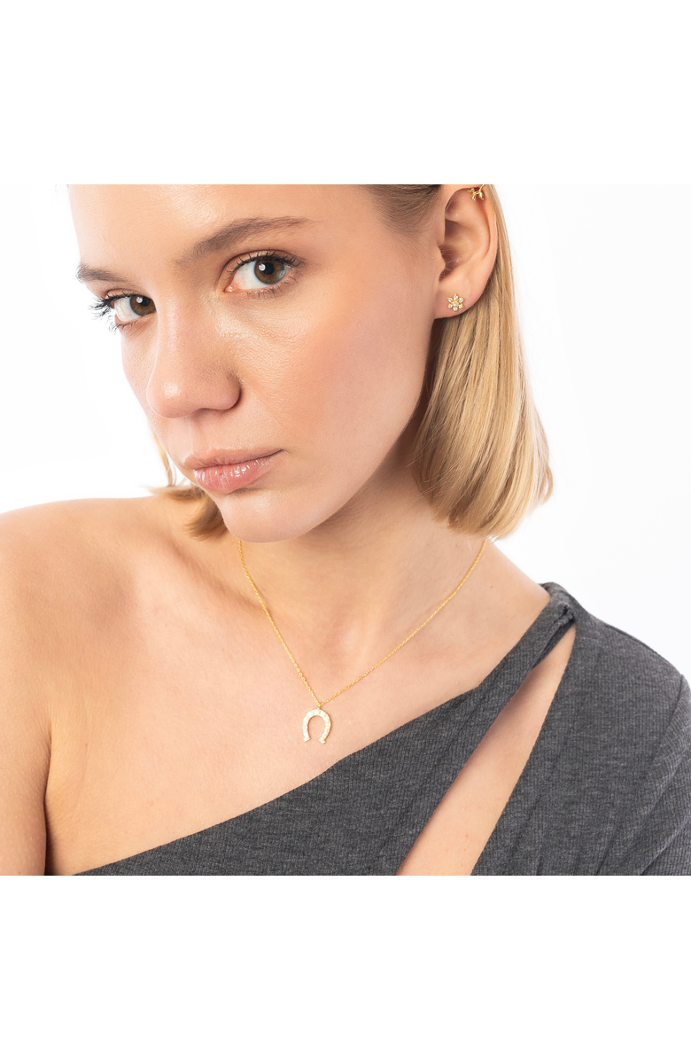 Spero London Sterling Silver Horseshoe Equestrian Necklace, Alternate, color, Gold