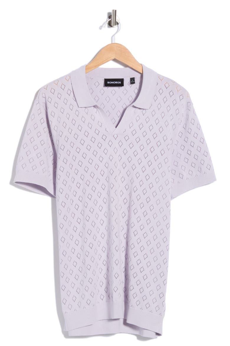 Pointelle Knit Johnny Collar Polo, Alternate, color, LAVENDAR BLUE