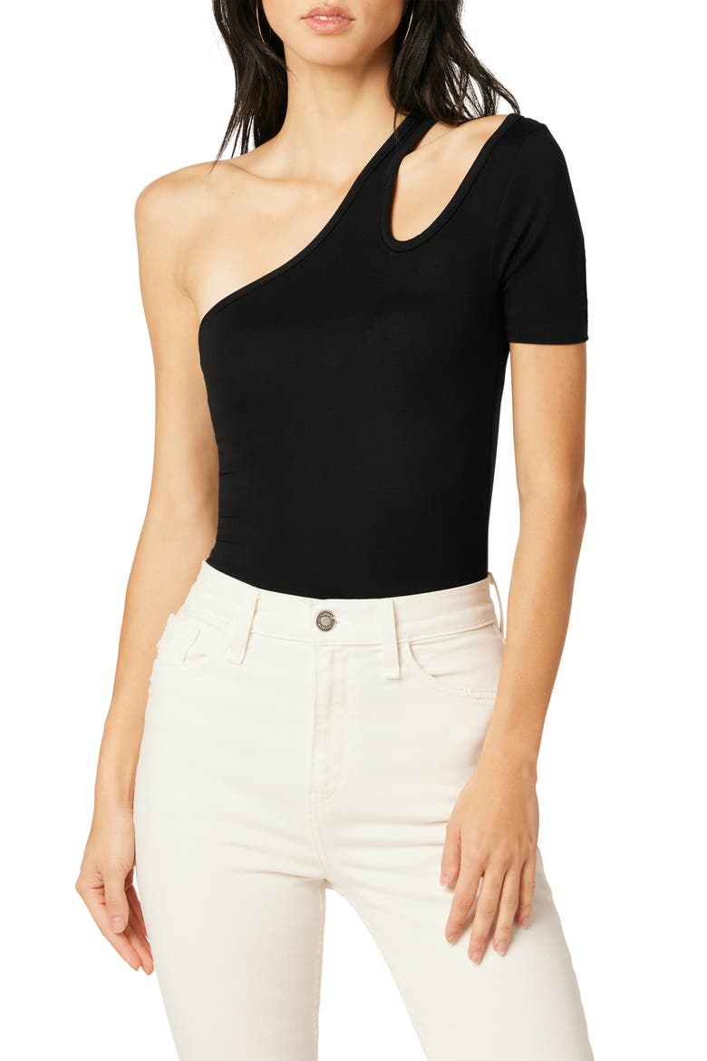 Asymmetric Cutout One-Shoulder Bodysuit, Main, color, BLACK