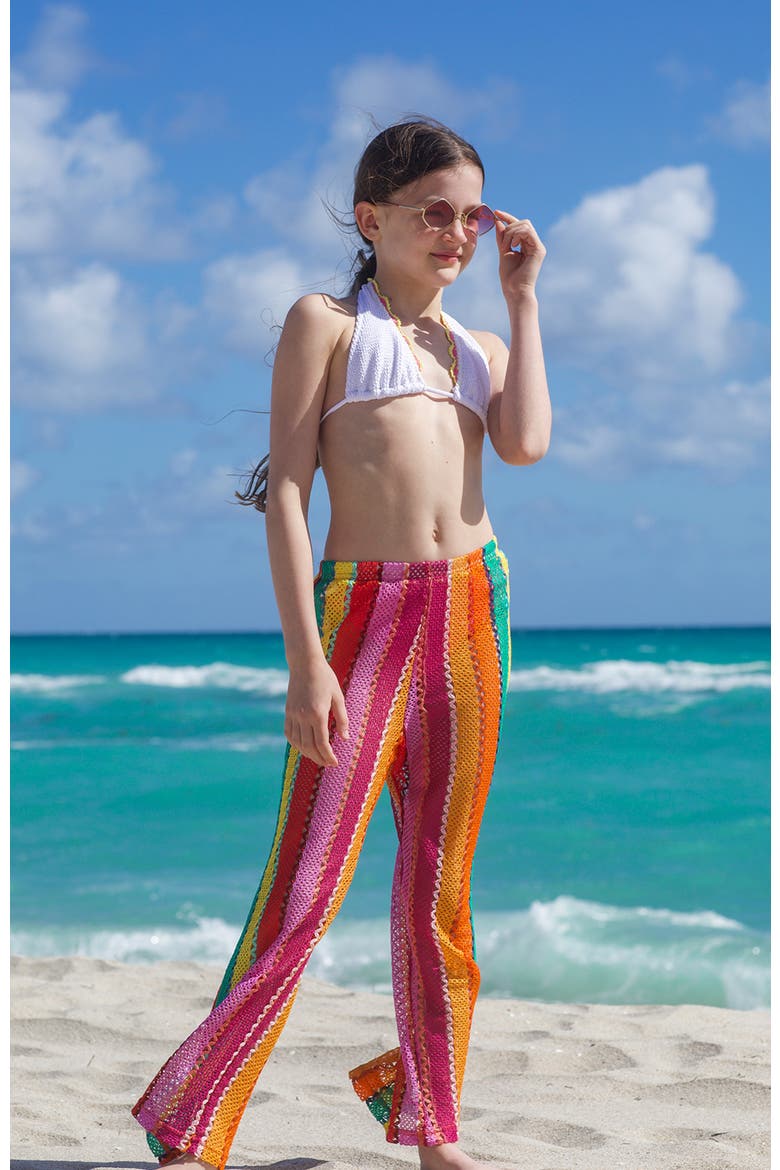 Multicolor Striped Mesh Beach Trousers, Alternate, color, Multicolor