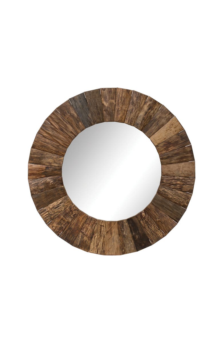 Storied Home Wood Slat Round Wall Mirror, Main, color, Natural