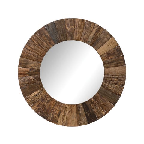 Wood Slat Round Wall Mirror