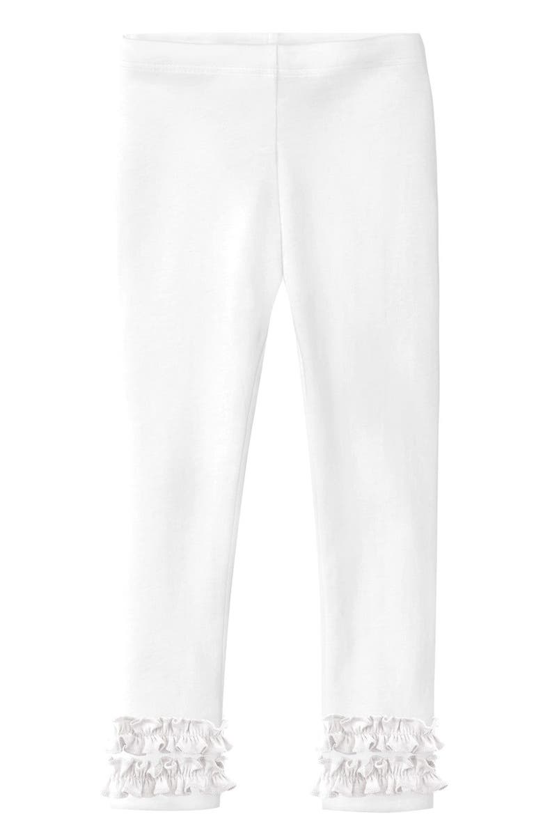 CITY THREADS Girls Soft Cotton Ruffle Leggings, Main, color, White