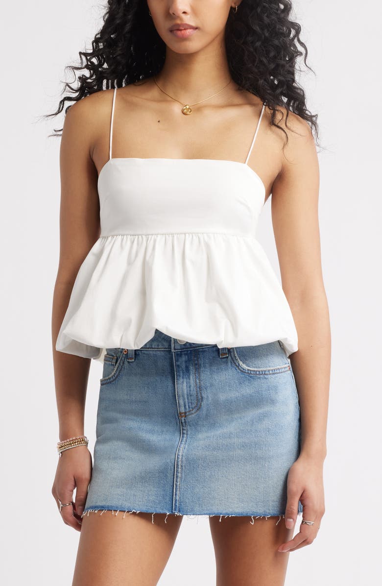 BP. Bubble Hem Babydoll Camisole, Main, color, White Blanc