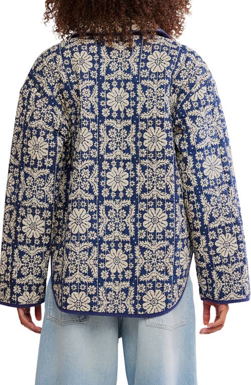 Free People Alexie Print Boxy Quilted Jacket In Blue