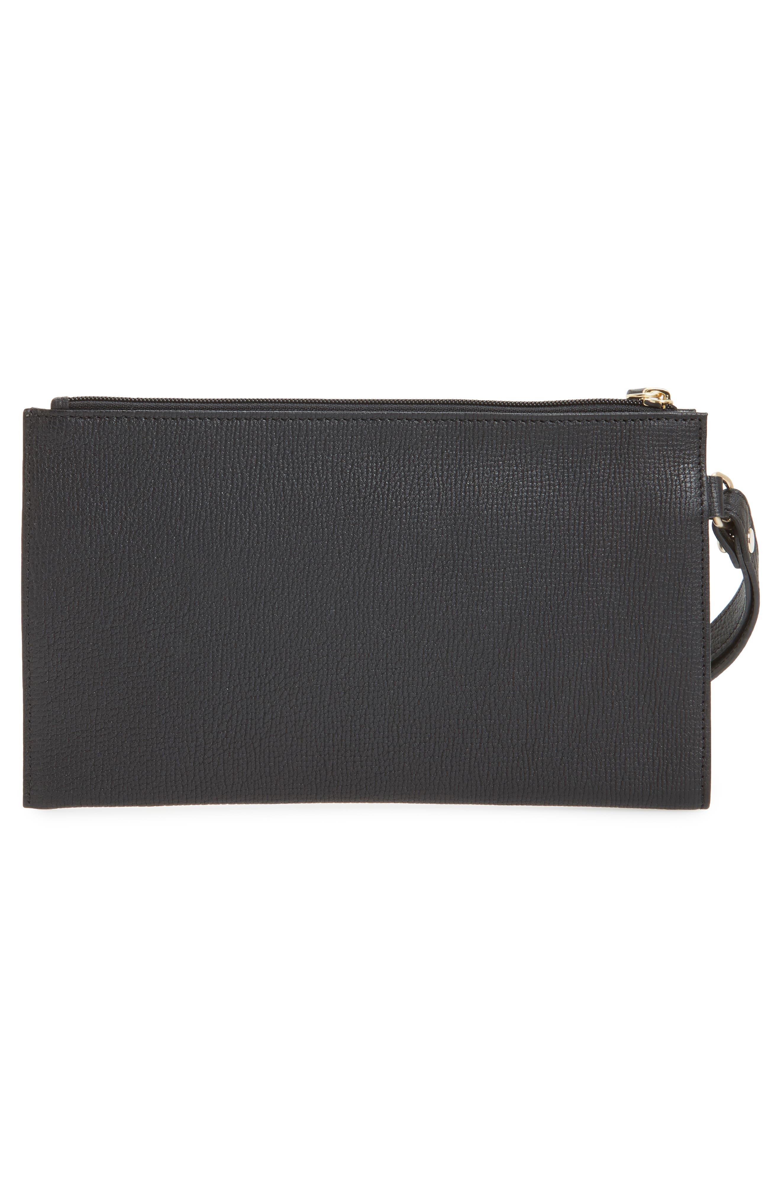 Longchamp Pénélope Textured Leather Clutch, Alternate, color, Black