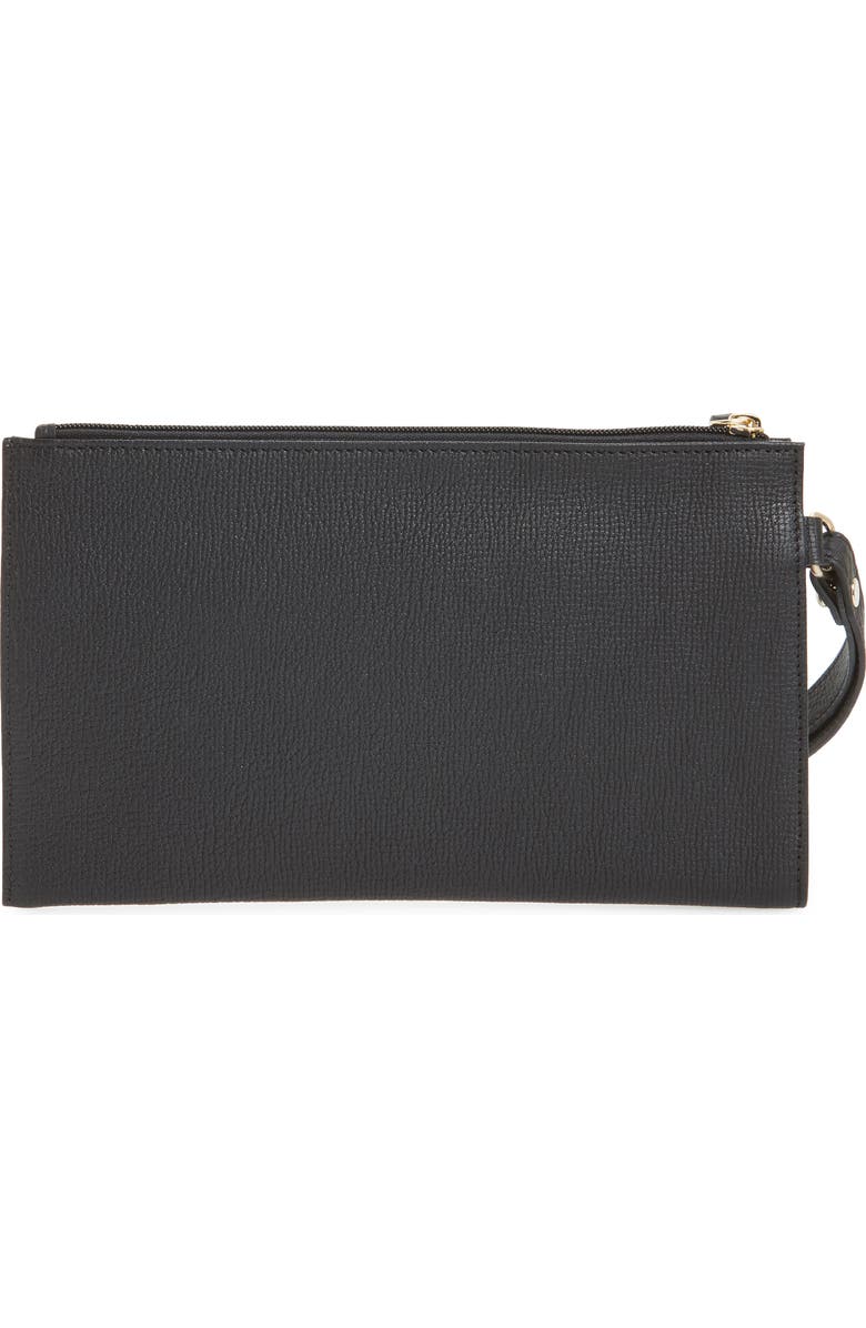 Longchamp Pénélope Textured Leather Clutch, Alternate, color, Black