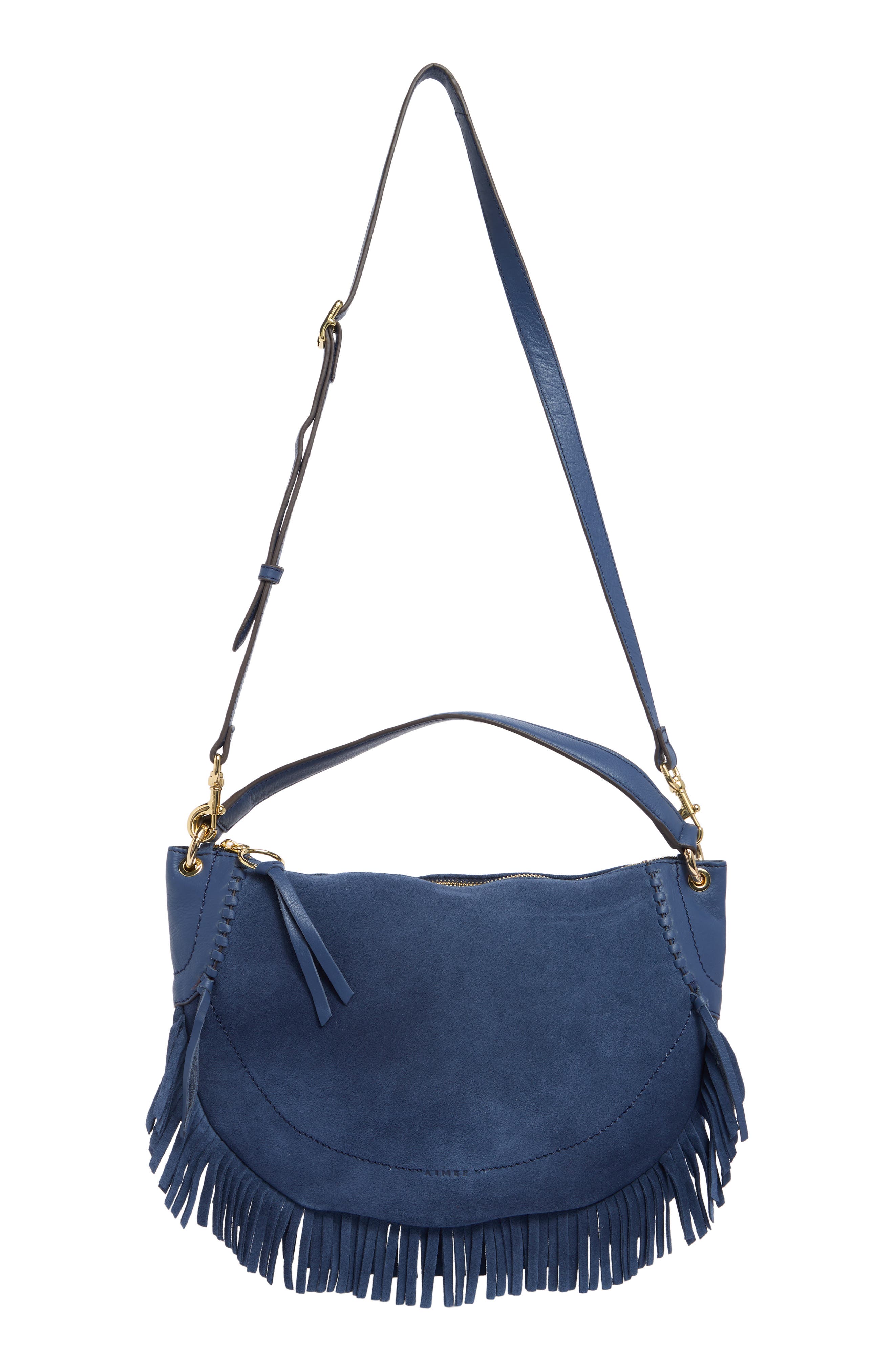 Dante Fringe Leather Shoulder Bag, Main, color, INDIGO SUEDE