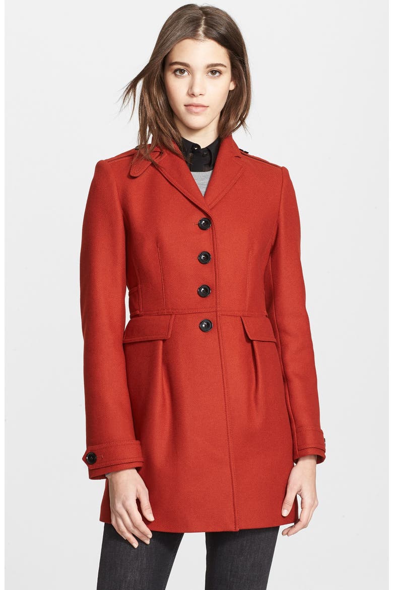 'Elmwyn' Leather Trim Fit & Flare Wool Blend Coat, Main, color, BRIGHT RUSSET