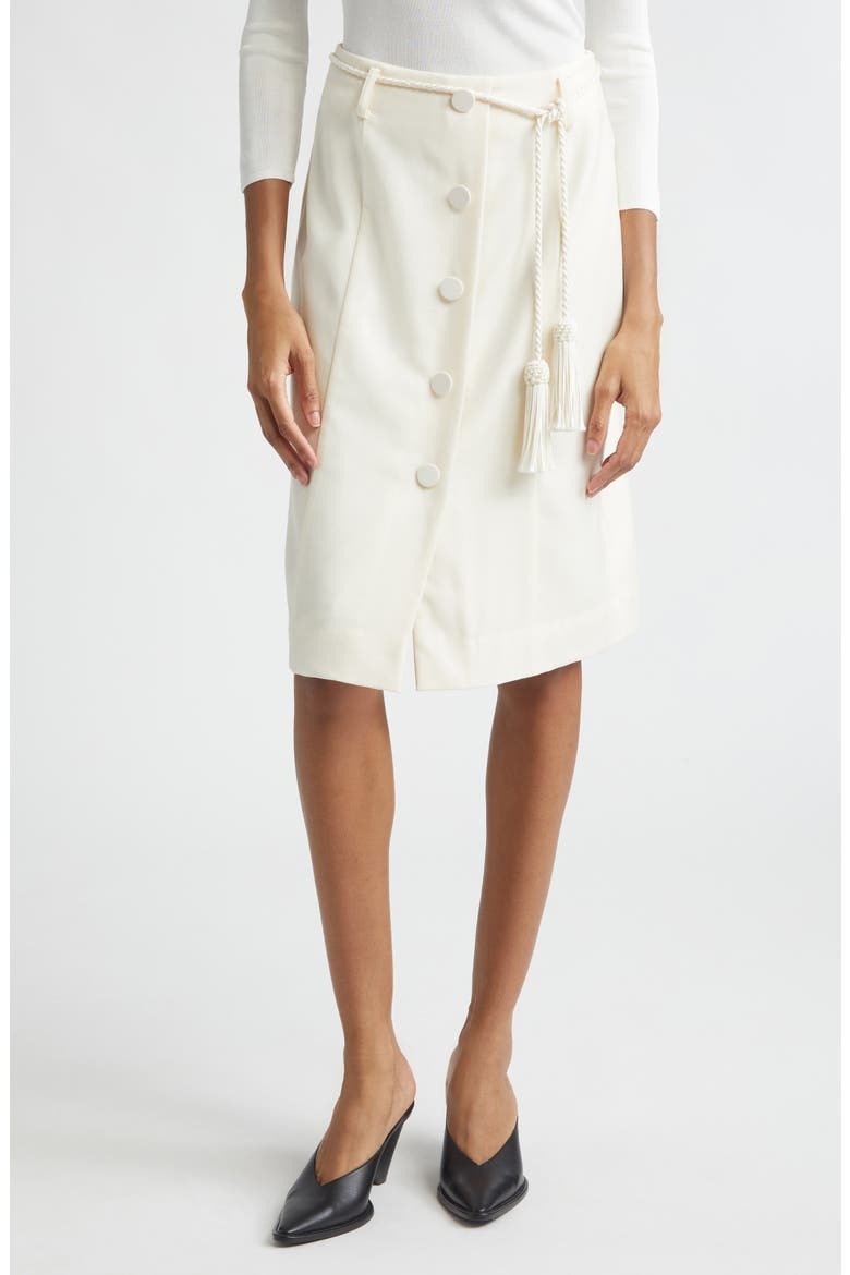 Elspeth Button Front Belted Wool Midi Skirt, Main, color, CREAM