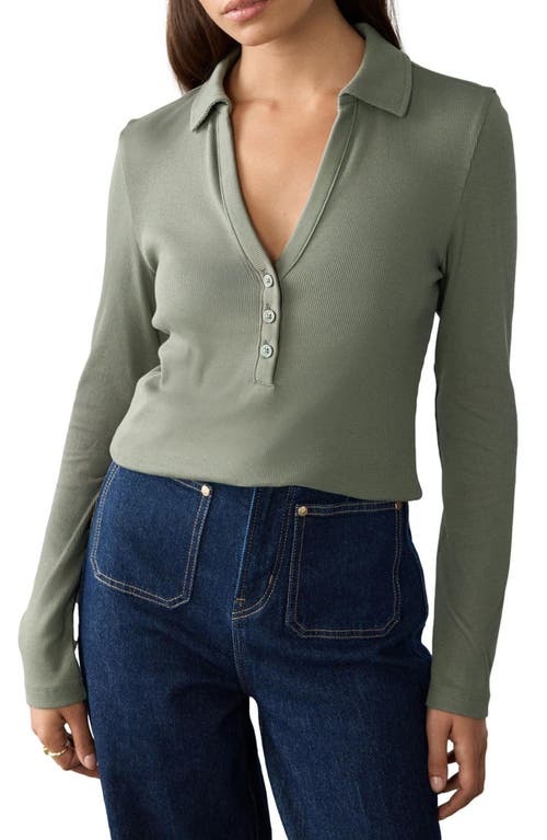 Next Cotton Johnny Collar Henley In Green