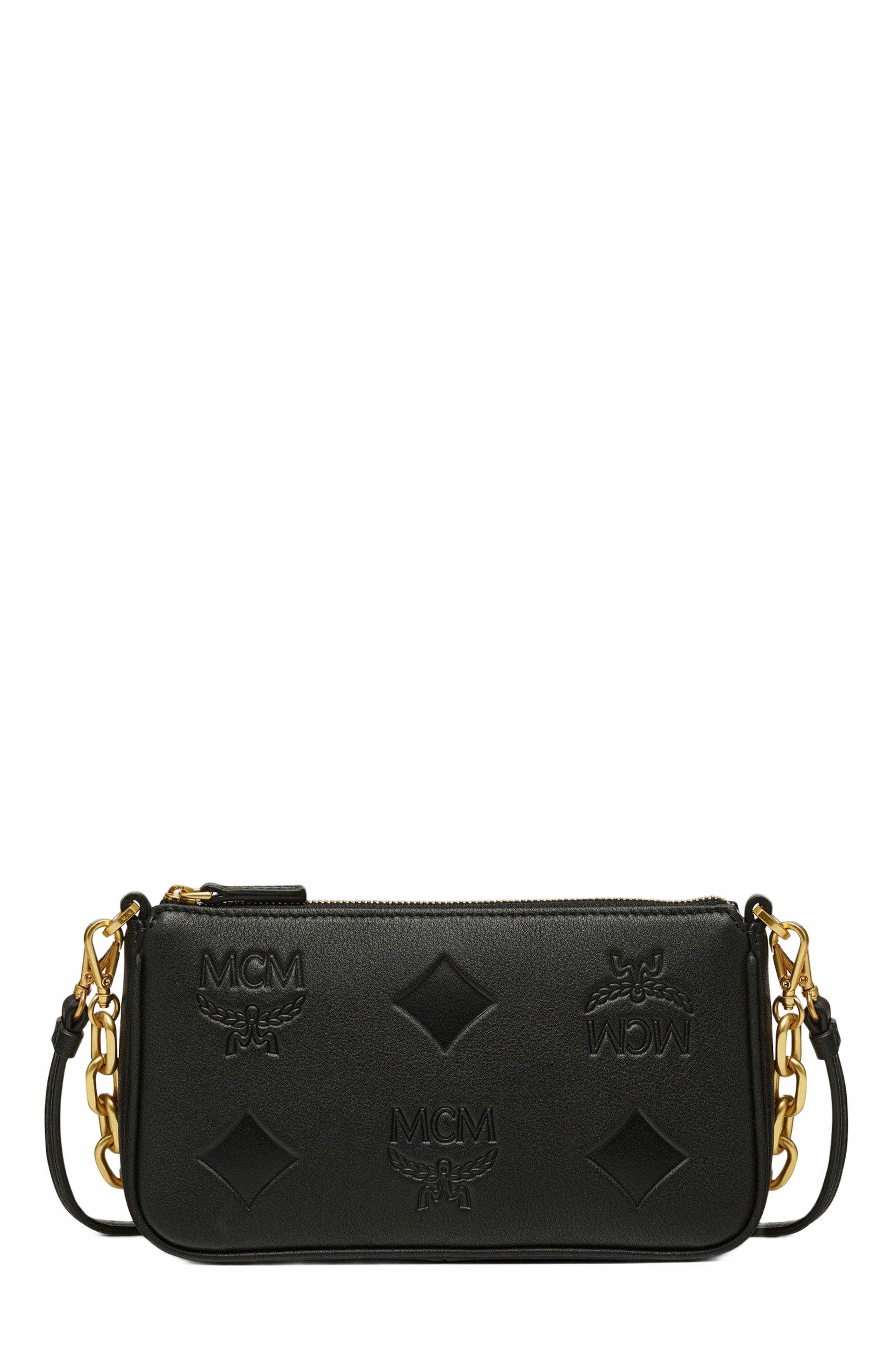MCM Aren Chain Crossbody in Maxi Monogram Leather, Alternate, color, Black