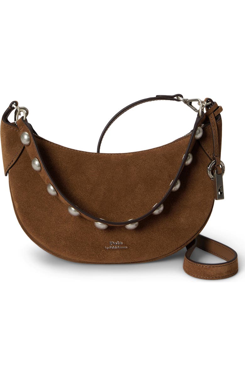 Polo Ralph Lauren Polo ID Stud Suede Crossbody Bag, Main, color, Cinnamon