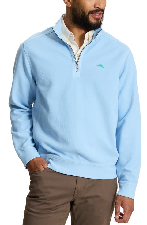 Montego Bay Textured Cotton & Lyocell Half Zip Pullover
