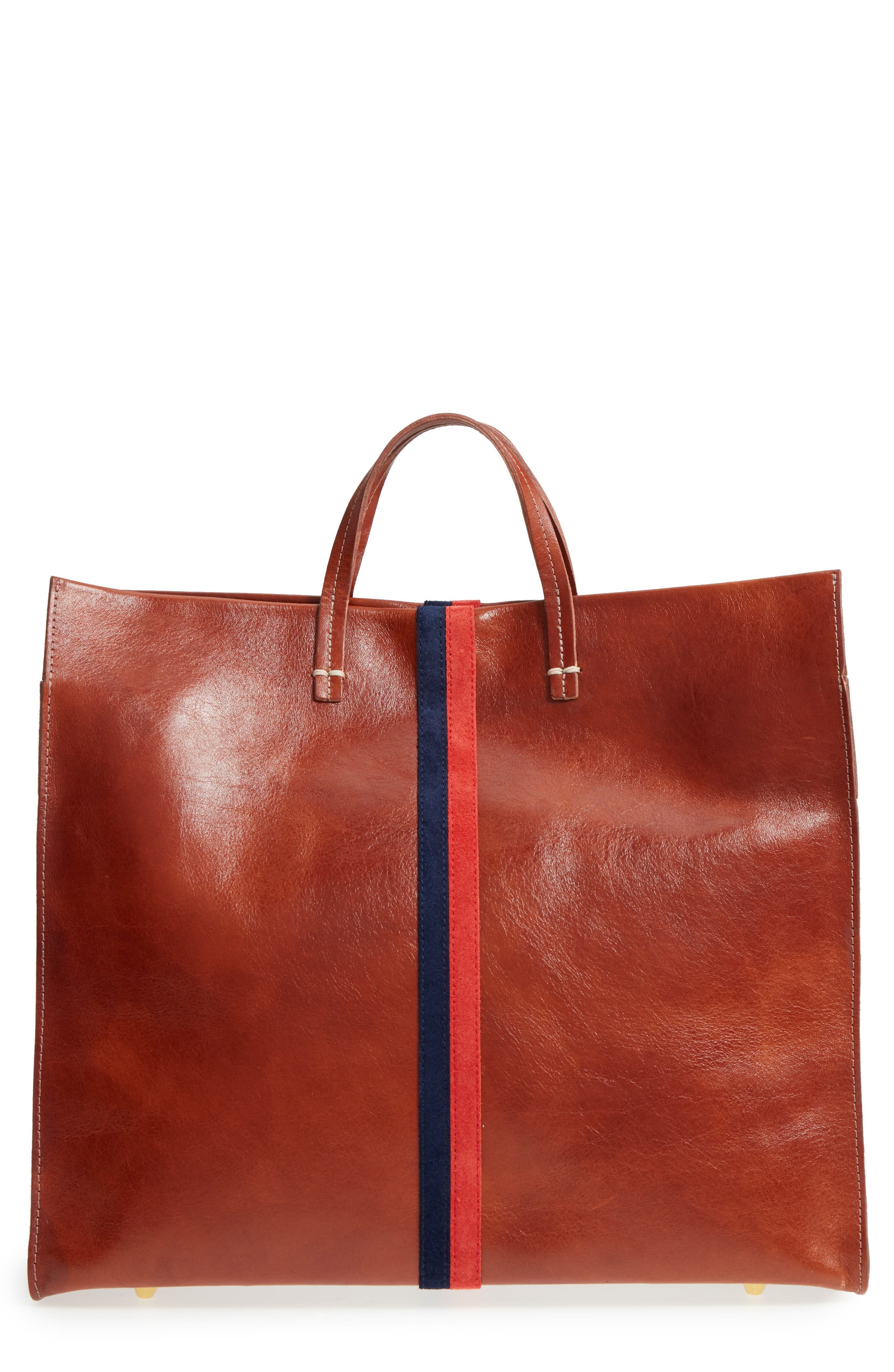 Clare V. Rustic Simple Stripe Leather Tote, Main, color, 