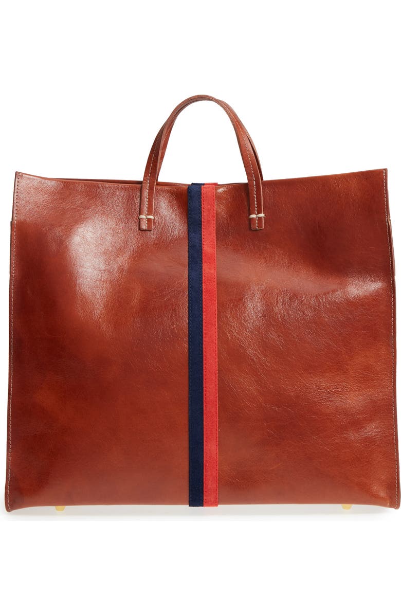 Clare V. Rustic Simple Stripe Leather Tote, Main, color,