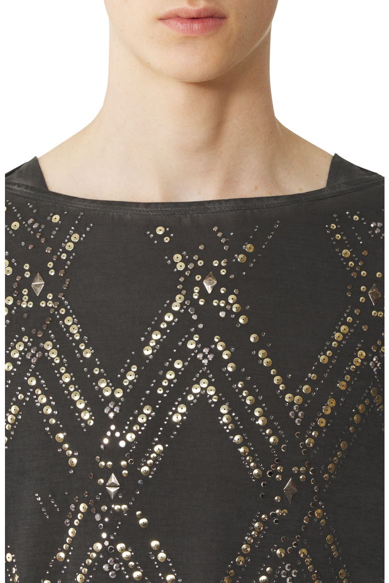 Black Sequin And Bead Top, Alternate, color, Geometric, Black
