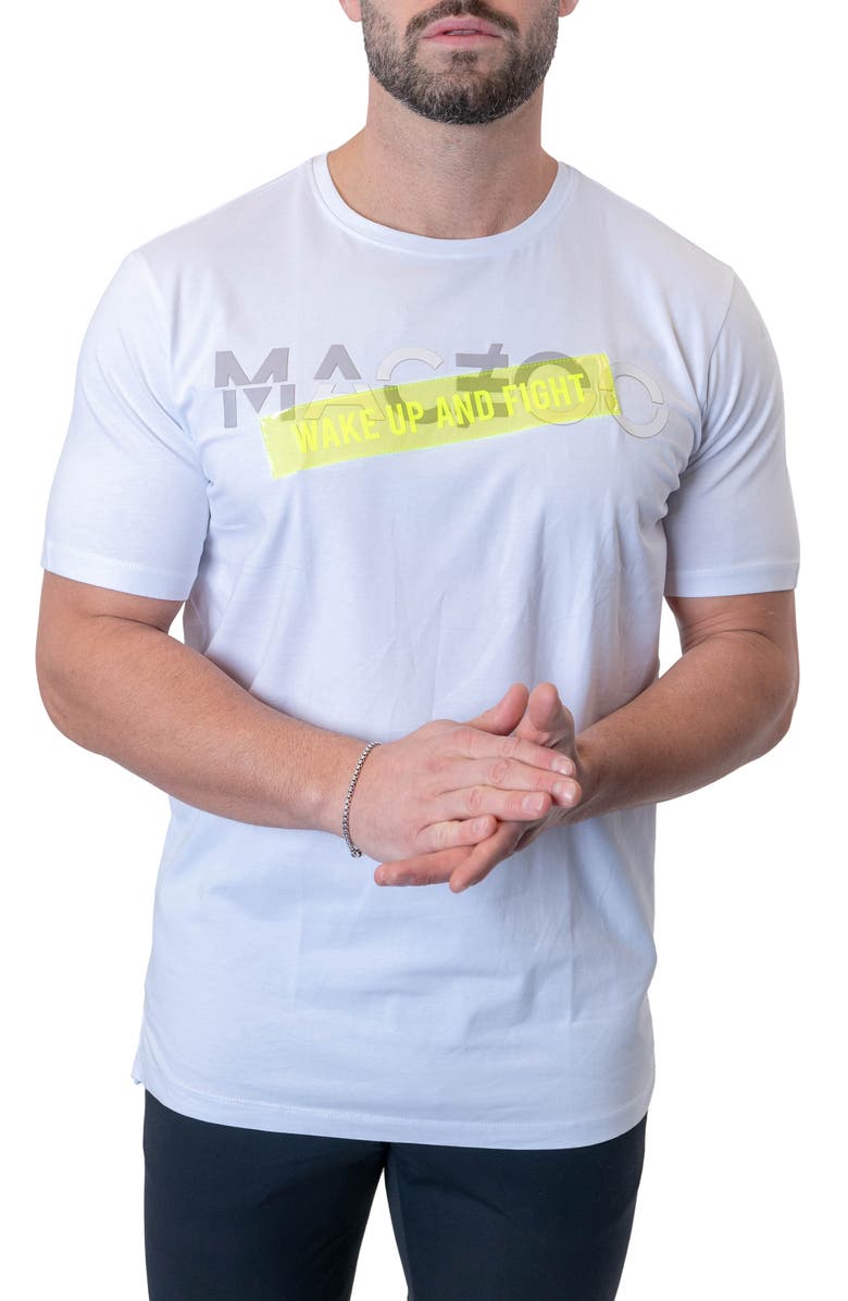 Maceoo Wake Up & Fight Appliqué Cotton Graphic T-Shirt, Alternate, color, White