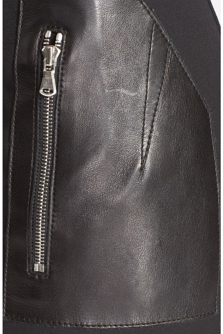 Leather Contrast Asymmetrical Wool Twill Skirt, Alternate, color, BLACK