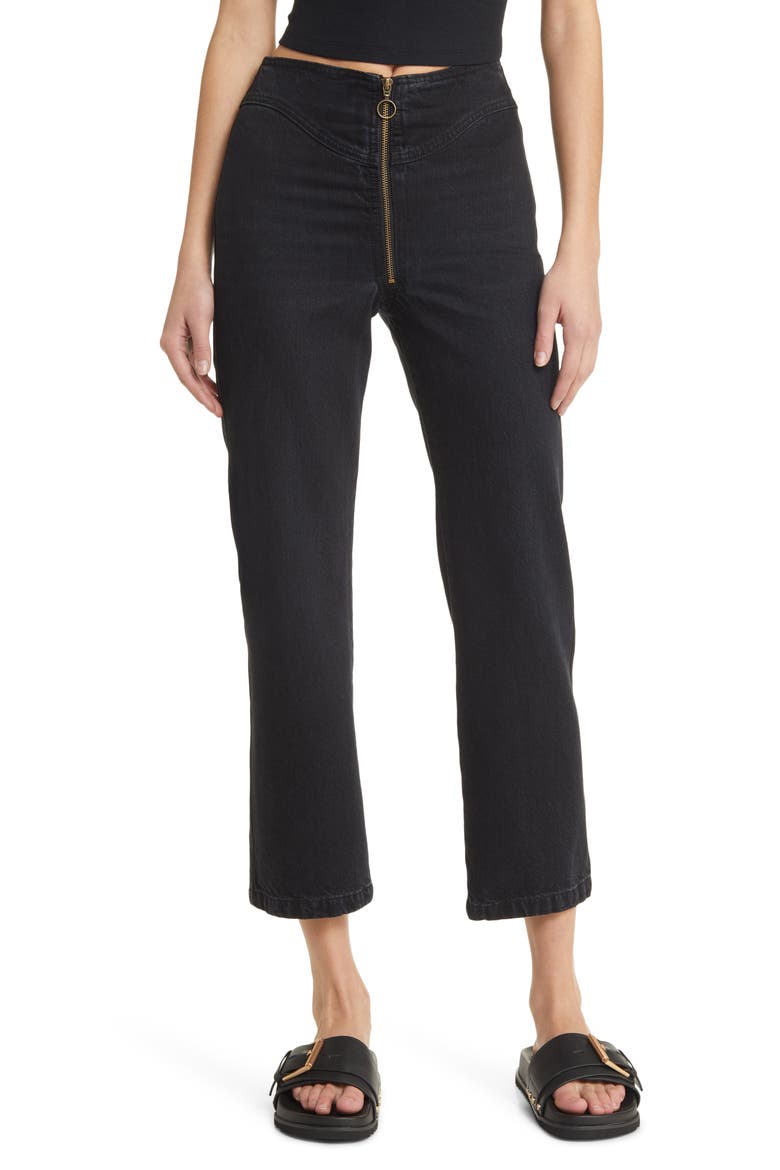 The Zip Up High Waist Ankle Straight Leg Jeans, Main, color, LUNAR