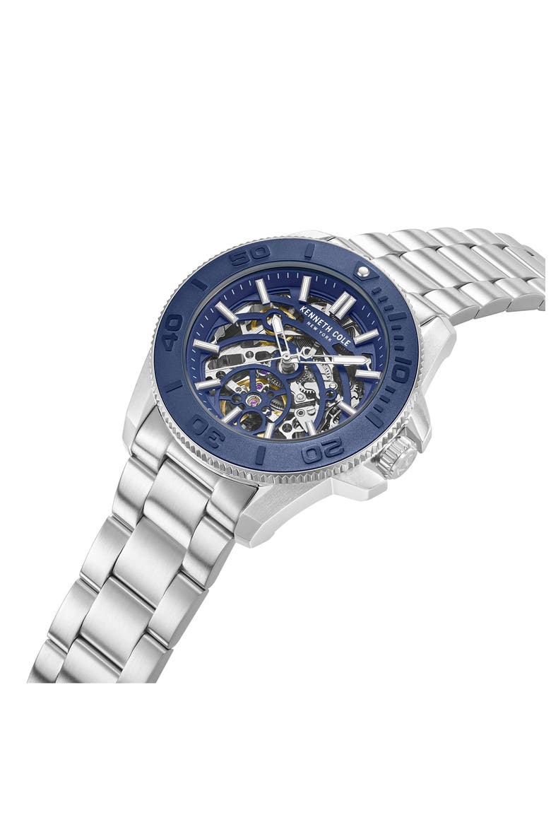 Skeleton Automatic Bracelet Watch, 43mm, Alternate, color, SILVER