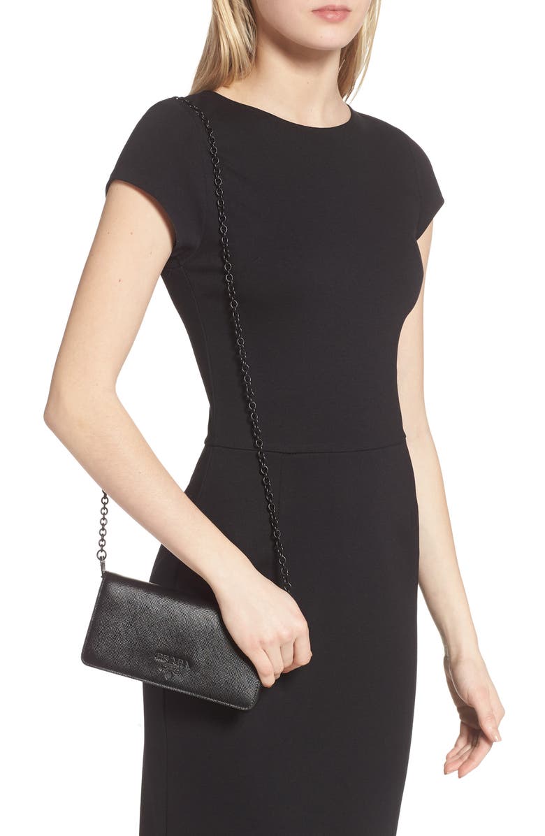 Prada Saffiano Leather Wallet on a Chain, Alternate, color,