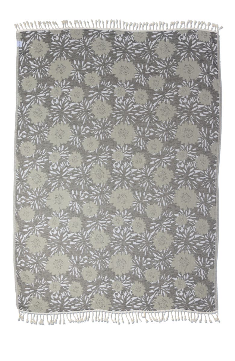 InfuseZen Flower Pop Organic Cotton Medium Weight Throw Blanket, Main, color, Black With Grey Flowers