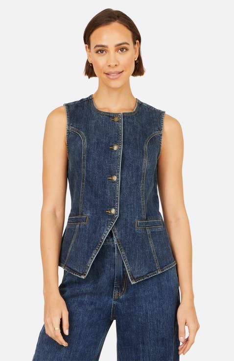 Stretch Long Denim Waistcoat