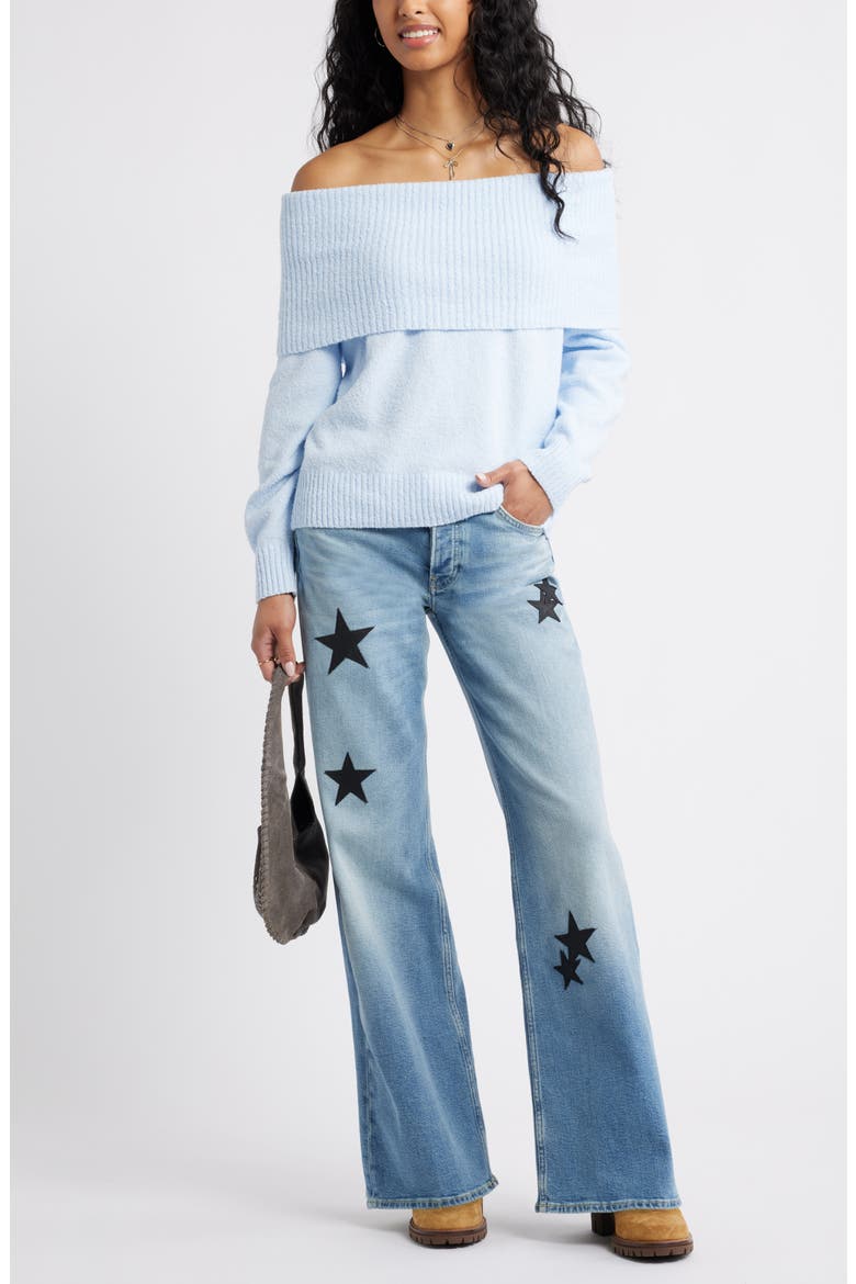 Bouclé Off the Shoulder Sweater, Alternate, color, BLUE BIRD