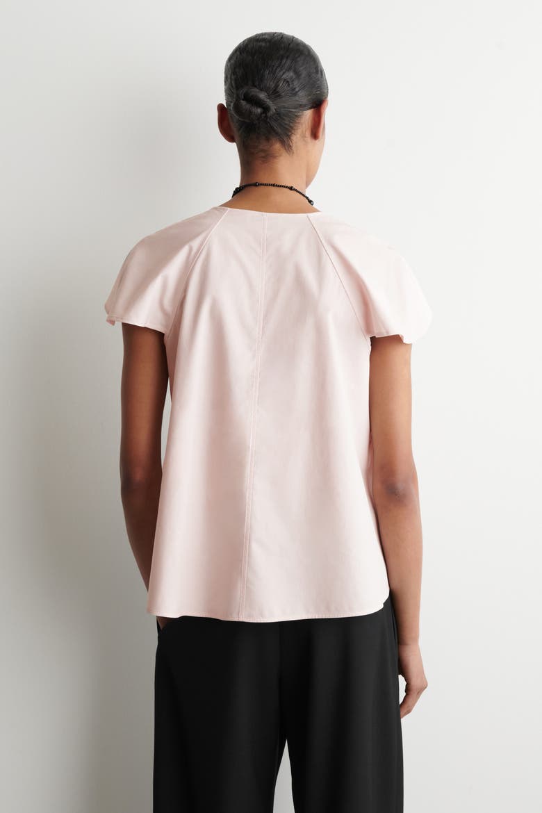 Fluted-sleeve Cotton Blouse, Alternate, color, PINK
