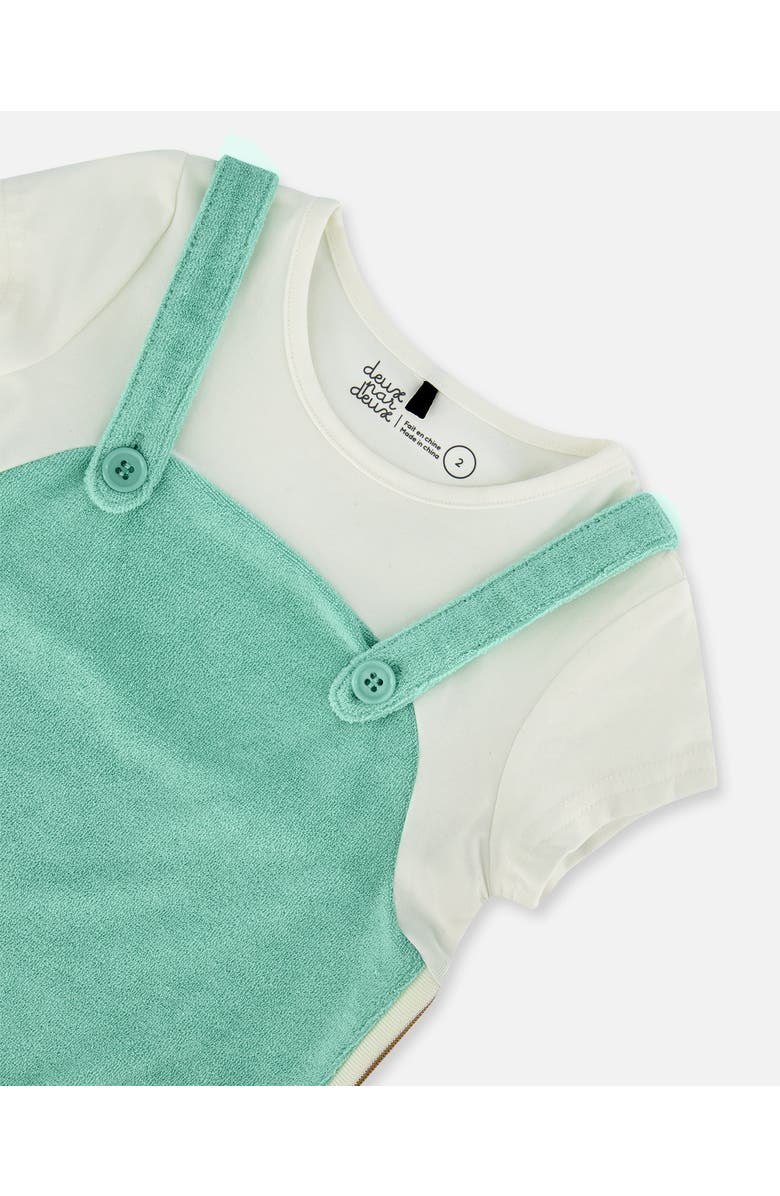 Deux par Deux Little Girl's Terry Cloth Dress Turquoise And Off-White, Alternate, color, Turquoise And Off-White