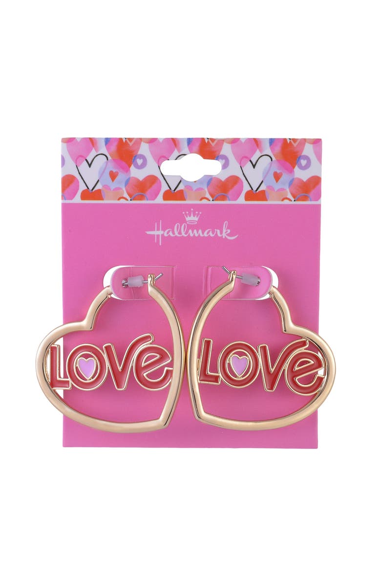 Hallmark Gold Tone Heart Shaped Hoop Earrings, Alternate, color, Red