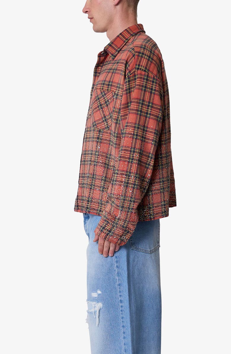 mnml Rhinestone Flannel Button-Up Shirt, Alternate, color, Red