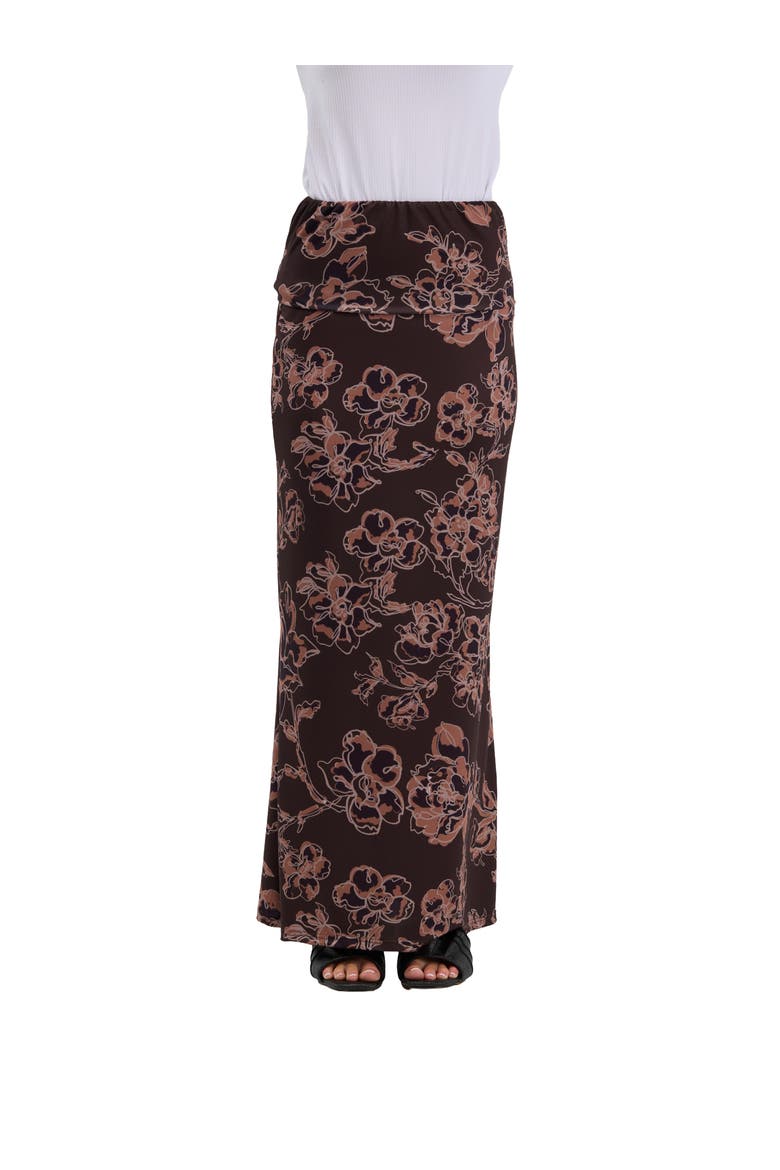 Essential Womens Elastic Waistband Maxi Skirt, Main, color, Brown Multi