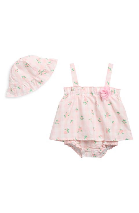 Floral Gingham Sunsuit & Hat Set (Baby)