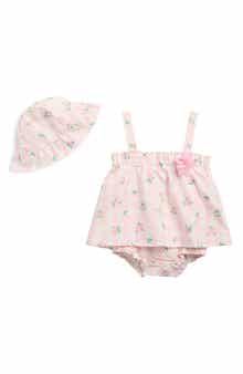 BABY STARTERS Floral Gingham Sunsuit & Hat Set