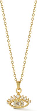 SPHERA MILANO Faux Pearl & Cubic Zirconia Evil Eye Pendant Necklace