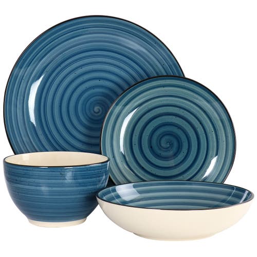 Elama Gia 24 Piece Round Stoneware Dinnerware Set In Blue