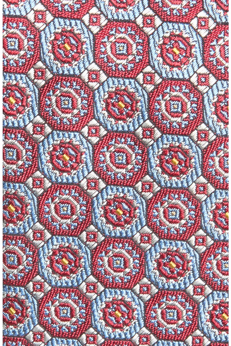 Neat Medallion Jacquard Silk & Cotton Tie, Alternate, color, RED